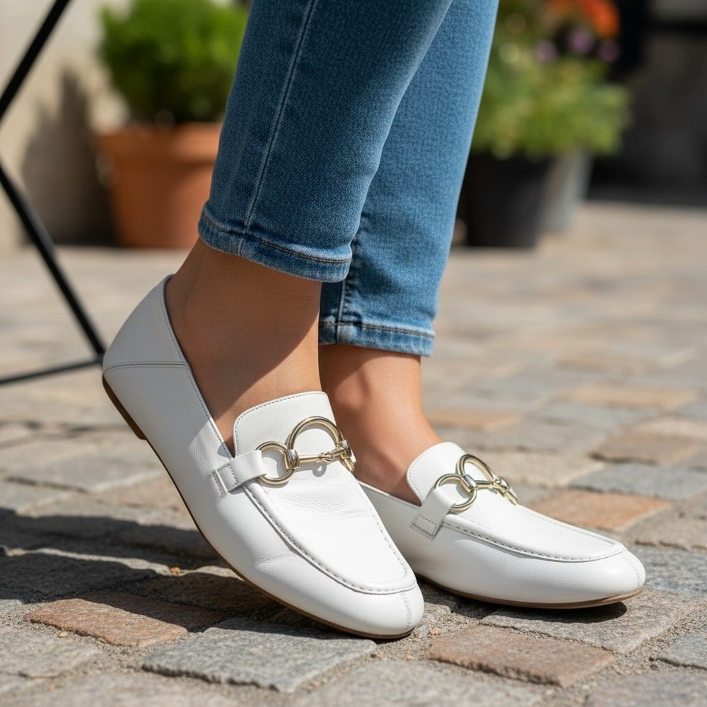 Via Spiga White Leather Ring Bit Loafers Made in Italy 9M Square Toe